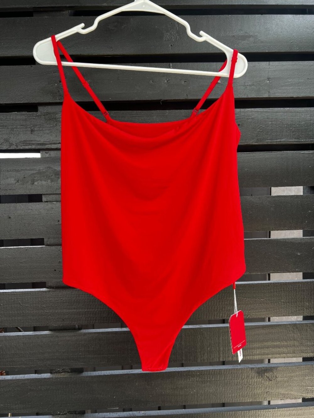 NWT Women’s Red Tank Bodysuit One Piece Casual Wear Stretch Top Snap Closure LAR